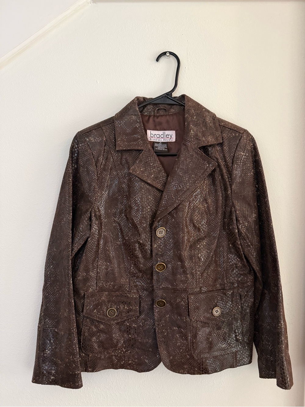 Bradley Bayou Brown Croc-Embossed Size XS Leather Blazer Jacket NWOT